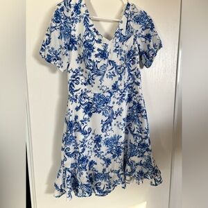 Blue Floral And White Dress Juniors Size 9 Mini Dress Ruffled Spring Summer Wear